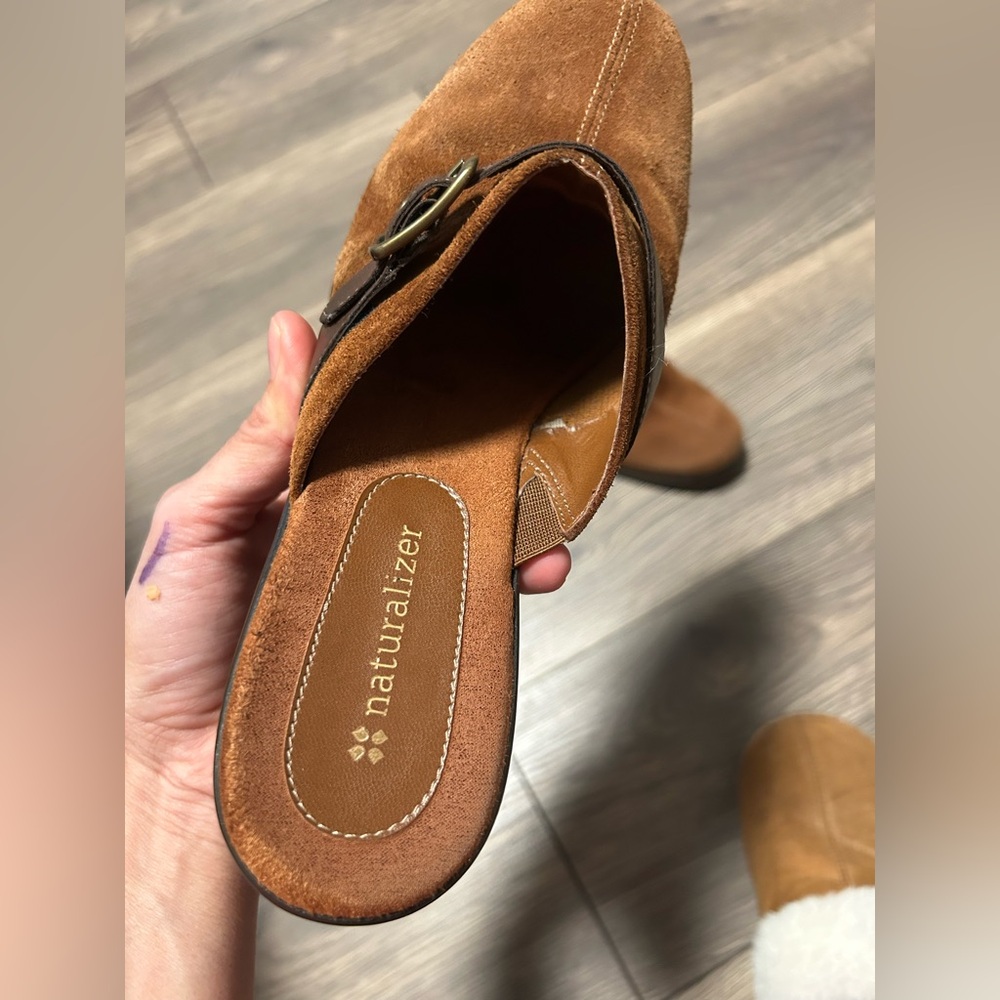 Naturalizer Tan Suede Mules with Buckle